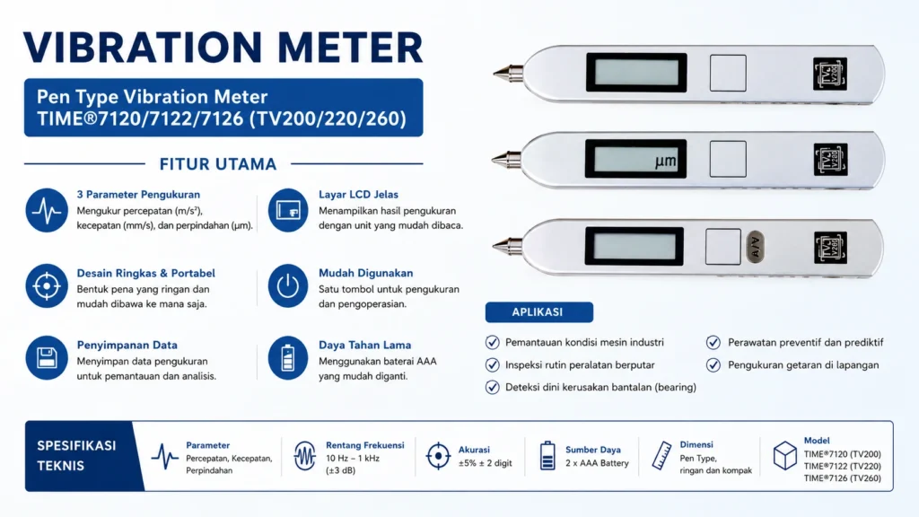 Keunggulan utama Vibration Meter: Pen Type Vibration Meter TIME®7120/7122/7126 (TV200/220/260)