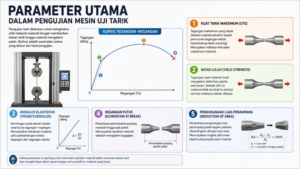 Parameter Utama dalam Pengujian Mesin Uji Tarik