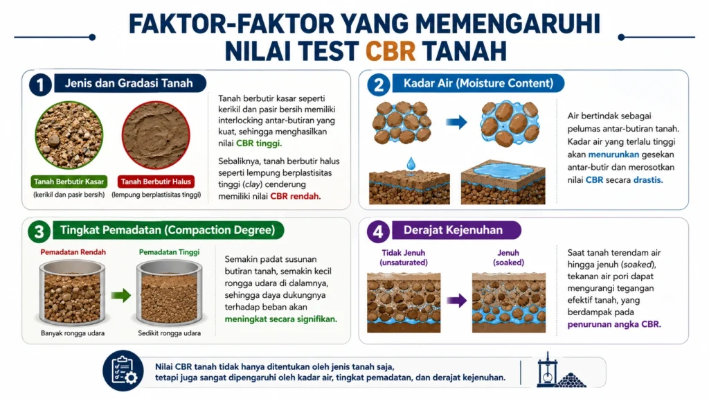 Faktor-Faktor yang Memengaruhi Nilai Test CBR Tanah