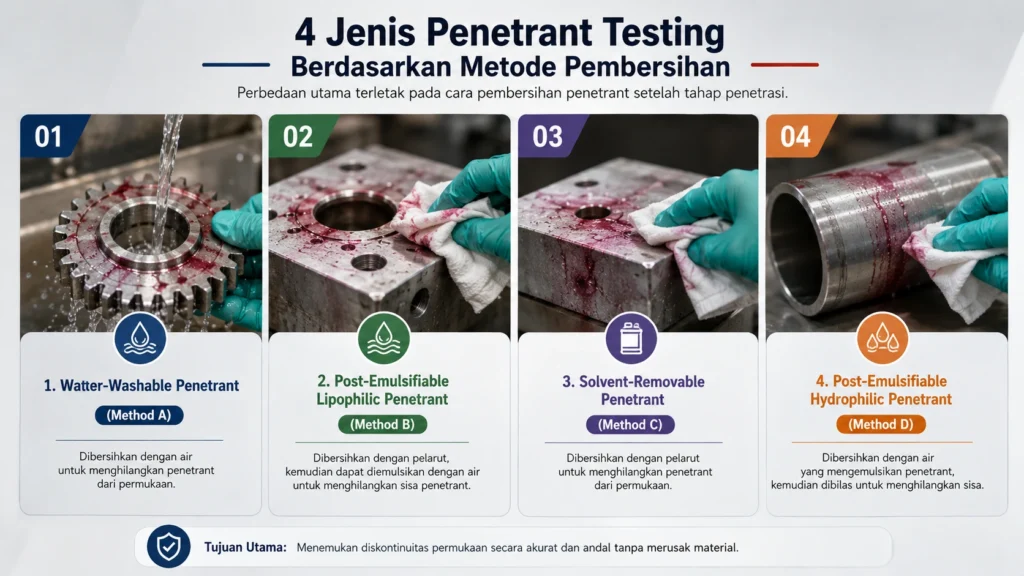 Jenis-jenis Penetrant Testing Berdasarkan Metode Pembersihan (Method)