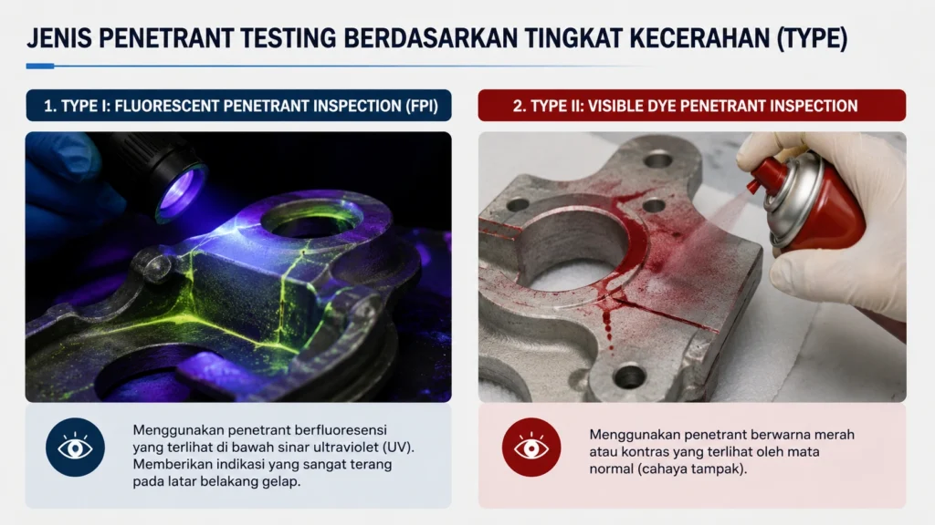 Jenis-jenis Penetrant Testing Berdasarkan Tingkat Kecerahan (Type)