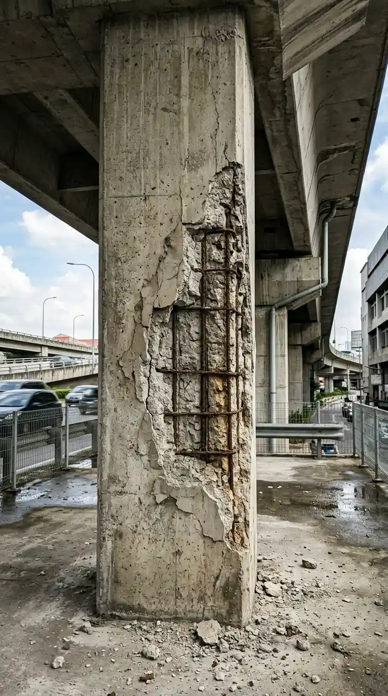 Beton mengelupas hingga tulangan terlihat